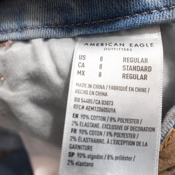 American Eagle Jeans Womens 8 Light Wash Curvy Hi Rise Jegging Ripped Stretch - Picture 10 of 11